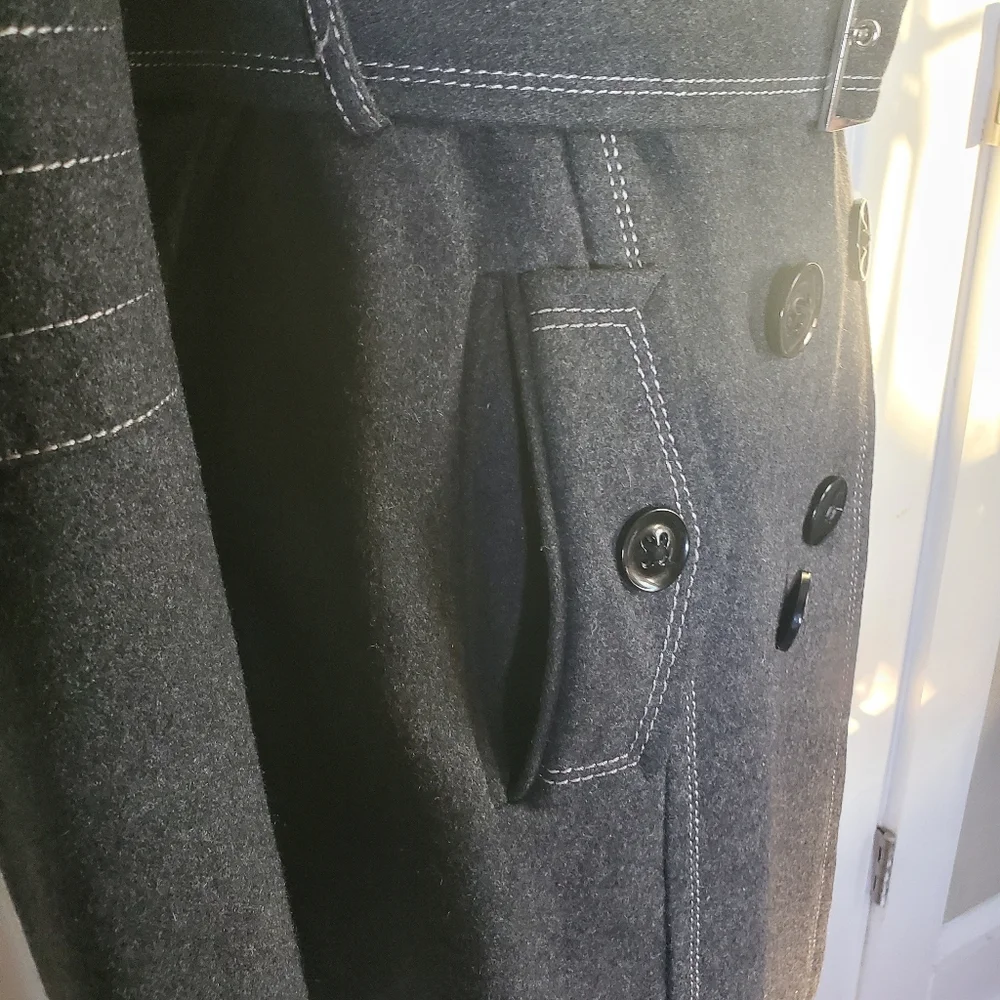 Miss Sixty Gray Wool Blend Belted Womens Coat With Ribbed Bib Collar - Picture 15 of 15